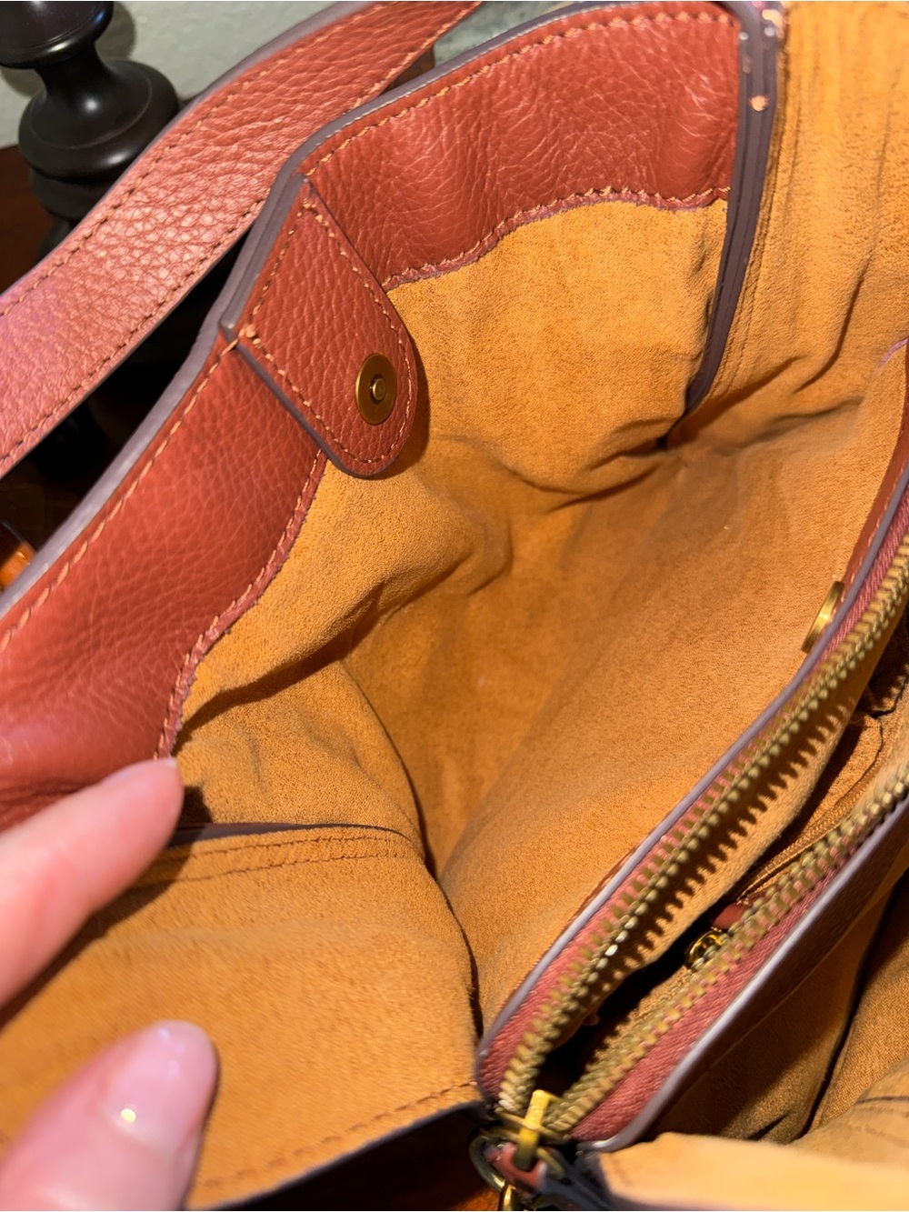 Structured Pebbled Leather Crossbody/Tote Bag in Chestnut Brown - Picture 7 of 14